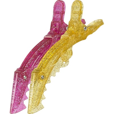 Sibel Gator Clips - štipce do vlasov "krokodílky" Glossy Lips Edícia - ružovo-žlté trblietavé - 6 x 11 cm