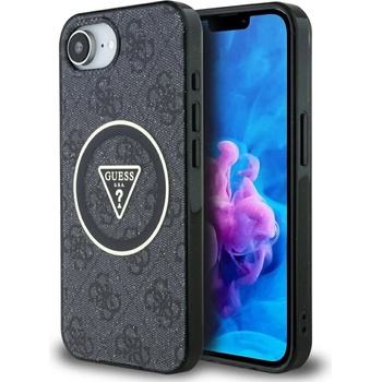 GUESS IML Metal Glitter 4G Circle Triangle MagSafe Case за iPhone 16e - черен (3666339454098)