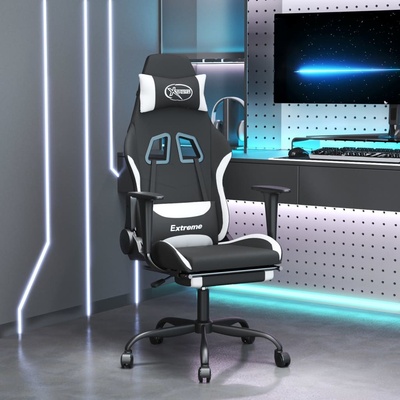 Petrashop Herní židle s podnožkou černá a bílá textil Černý 3143730