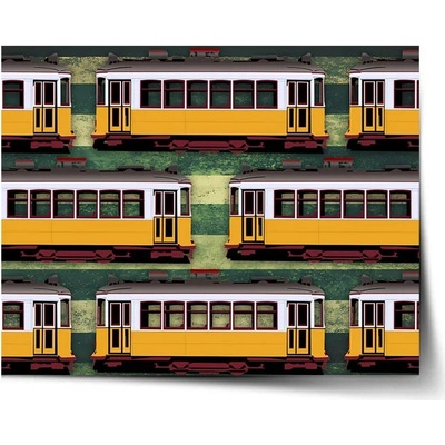 Sablio Plagát Lisabonské historické električky Zelený Pattern - 60x40 cm