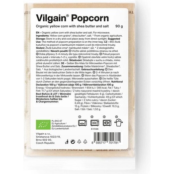 Vilgain Popcorn do mikrovlnky BIO solený zo žltej kukurice 90 g