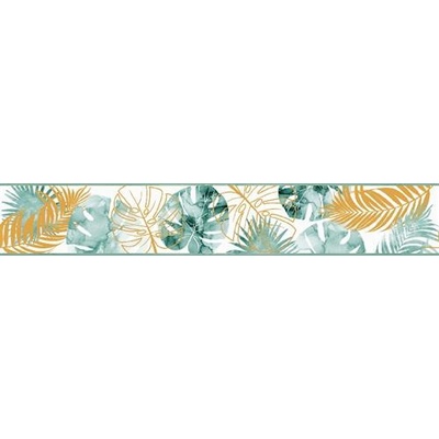 Samolepící bordura B 83-33-01, rozmer 5 m x 8,3 cm, monstera a palmové listy zeleno-oranžové, IMPOL TRADE