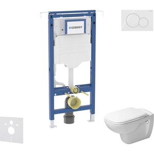 Geberit Duofix - Комплект от предстена инсталация, тоалетна чиния и седалка Duravit D-Code, бутони Sigma01, Rimless, SoftClose, алпийско бяло SANI11CP3101 (SANI11CP3101)