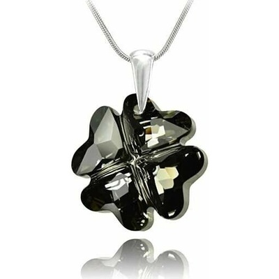 Swarovski Elements Stříbrný náhrdelník šedo černý čtyřlístek 32085.1 Silver Night