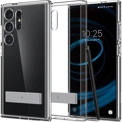 Spigen Ultra Hybrid S Case - хибриден кейс с висока степен на защита и вградена поставка за Samsung Galaxy S24 Ultra (прозрачен)