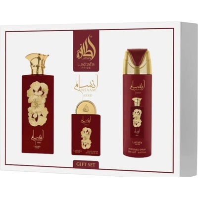 LATTAFA Ansaam Gold Gift Set - EDP 100 ml + Deodorant Spray 200 ml + EDP 20 ml + atomizer унисекс