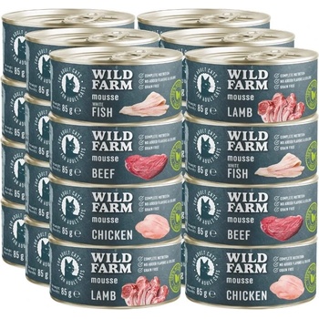 WILD FARM Mousse Mix с различни вкусове 24x85g - беззърнест мус за котки