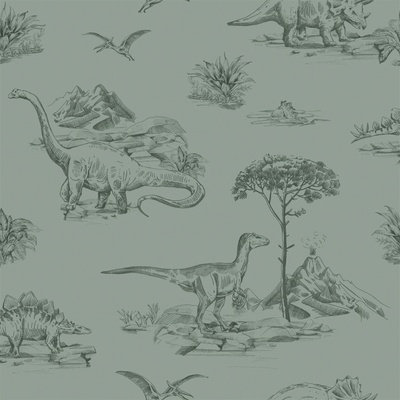 Esta Home 139358 Zelená detská vliesová tapeta s dinosaurami, rozmery 0,53 x 10,05 m