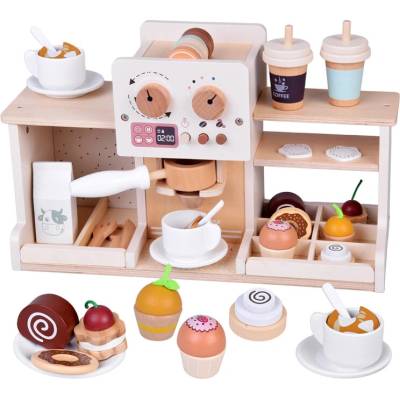 JOKO Detská Drevená Kaviareň Cukráreň s Kávovarom Pokladňou + zákusky cupcakes muffiny