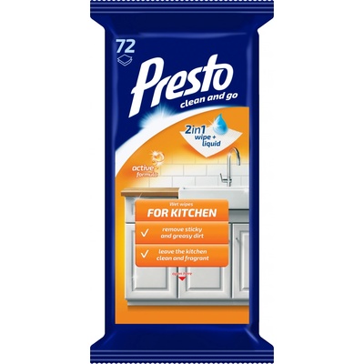 Presto Clean Active Orange Čistiace obrúsky do kuchyne 72 ks