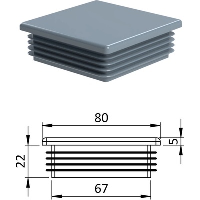 Krytka plastová 80 x 80 mm, sivá