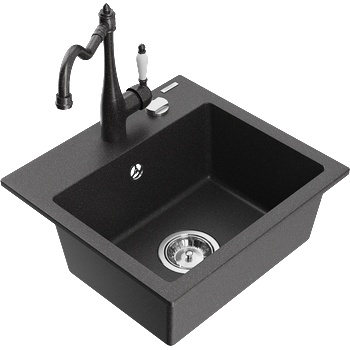 Mexen Milo мивка гранитна единична с кухненски смесител Carla, черна със светли пръски - 6505-76-670700-76 (6505-76-670700-76)