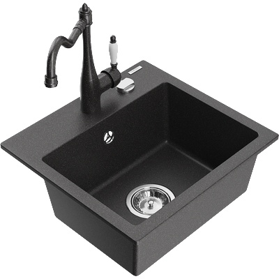 Mexen Milo мивка гранитна единична с кухненски смесител Carla, черна със светли пръски - 6505-76-670700-76 (6505-76-670700-76)