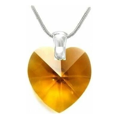 Swarovski Elements Stříbrný náhrdelník oranžové srdce, srdíčko 32071.1 Topaz (žluto-oranžová, jantarová)