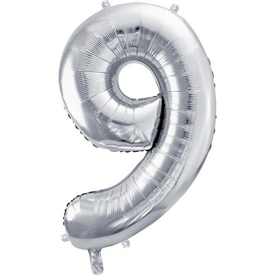 PartyDeco Balónek fóliový číslo 9 stříbrné 72 cm
