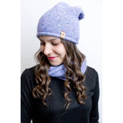 Italy fashion zimní set čepice a nákrčník MELÍR Modrorůžový melír