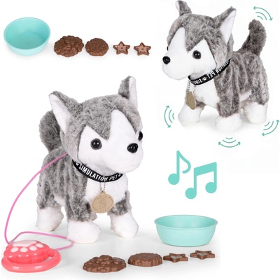 MULTISTORE HC750207-GY Interaktívny psík Husky na vodítku s melódiami