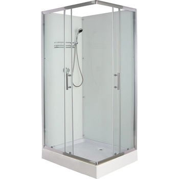 SAVANA Sprchový box LIVIA WHITE, obdĺžnikový, 100 x 70, profil chróm, sklo transparent, zadné biele, vanička, bez striešky
