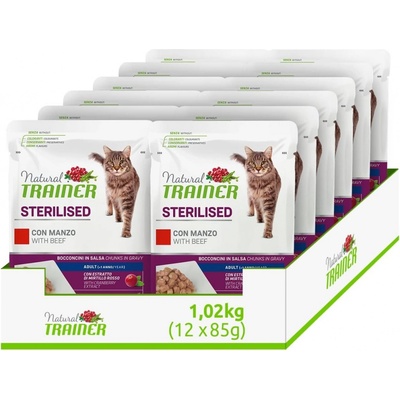Natural Trainer Cat Sterilised hovězí 12 x 85 g