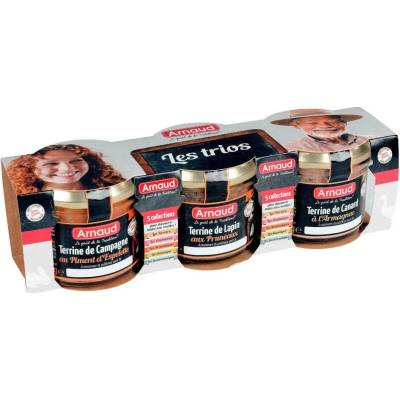 Arnaud lot Terrines Sedlácká terina + terina z králíka se sušenými švestkami + kachní terina s Armaňakem 3 x 90 g