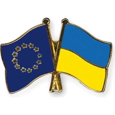 Odznak (pins) 22mm vlajka EU + Ukrajina - barevný
