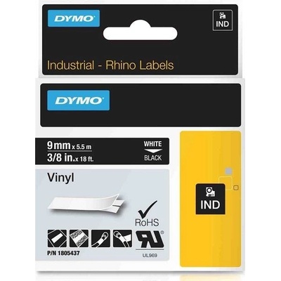DYMO vinylová páska RHINO D1 9 mm x 5,5 m, bílá na černé, 1805437