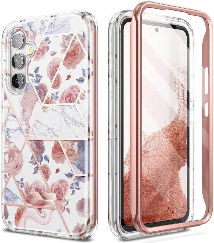 Tech-Protect Противоударен Дамски Калъф за Samsung A54, Tech-Protect Velar Marble Rose Case, Розов (9490713933282)