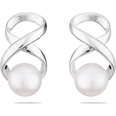 Swan Сребърни обици със сладководни бели перли IE0317W Swan