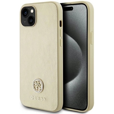 GUESS Кейс Guess GUHCP15SPS4DGPD за iPhone 15 6.1", златист / златист, твърд, Leather 4G Metal Logo Strass (3666339151003)