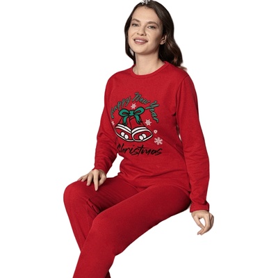 Дамска коледна пижама в червено с камбанки