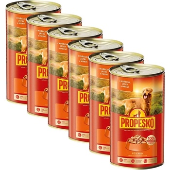 Propesko Dog Консерва пиле-черен дроб-морков в сос 6 x 1240 г
