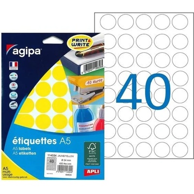 Etikety kruhové 24mm Agipa A5 žlté AG114324