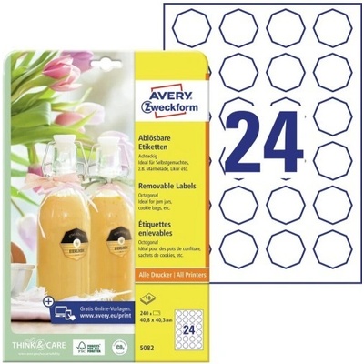 Avery Zweckform Etikety osmiúhelníkové bílé 40,8 x 40,3 mm snímatelné 5082