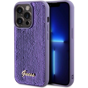 Image 1 of GUESS Sequin Script Logo Case - дизайнерски силиконов кейс за iPhone 15 Pro Max (лилав)