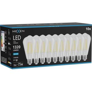 Mexen Vintis 10x LED филамент крушка E27, ST64, 10W, Студена - 6500K, 1320 lm, прозрачна - (L152-E27-1065-00x10)