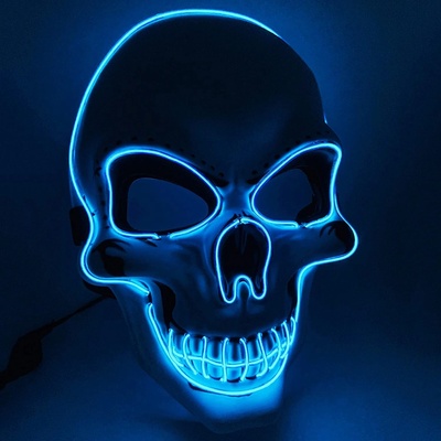 Svítící maska na obličej LED Skull modrá