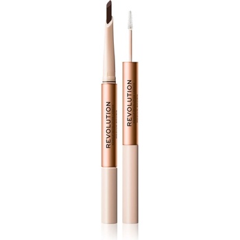 Makeup Revolution Fluffy Brow Filter Duo двустранен молив за вежди за фиксиране и оформяне цвят Medium Brown 0.12 гр