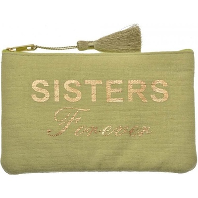 Clayre & Eef látková toaletní taštička se střapcem Sisters Forever zelená