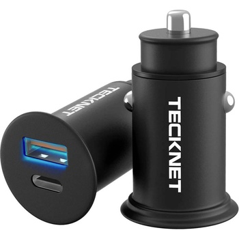 TeckNet Зарядно за кола с бързо зареждане, USB-C и USB изходи за мобилни устройства - TeckNet ECC01003BA01 USB-C & USB-A 30W Car Charger (черен) (ECC01003BA01)