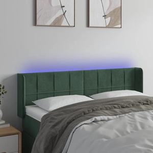 vidaXL LED горна табла за легло, тъмнозелена, 147x16x78/88 см, кадифе (3123287)