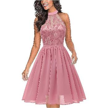 Елегантна шифонена рокля без ръкави с дължина до коляното, розова