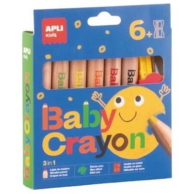 Apli Kids Baby Crayon 3 v 1 sada farebných ceruziek hrubých s ostriačom, 6 rôznych farieb