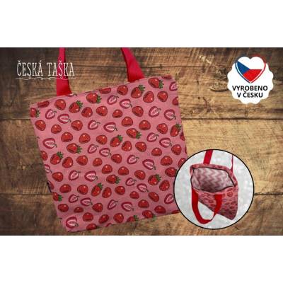 Česká Taška Taškokabelka STRAWBERRY XL Česká ručně šitá taška s podšívkou a zipem 50×50 cm