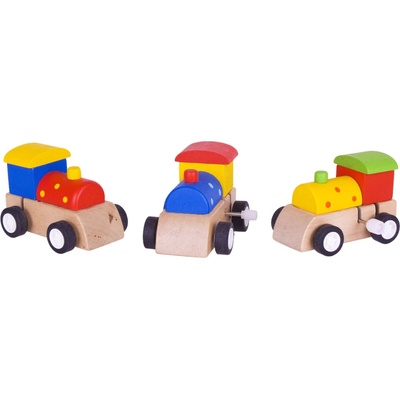 Bigjigs Toys Drevená farebná mašinka na naťahovanie 1ks