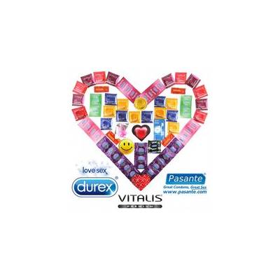 Durex Макси пакет 55 презерватива Durex, Pasante и Vitalis + лубрикантен гел + вибриращ пръстен (P20103)