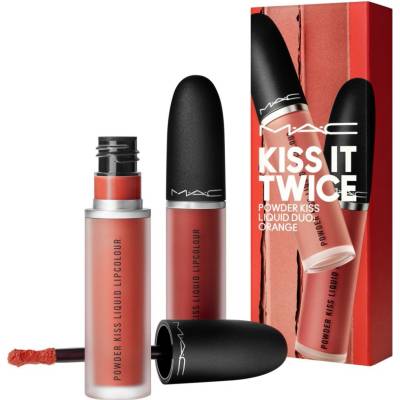 MAC Cosmetics Kiss It Twice Powder Kiss Liquid Lipcolour Billion $ Smile matná tekutá rtěnka 5 ml + Powder Kiss Liquid Lipcolour A Little Tamed matná tekutá rtěnka 5 ml dárková sada
