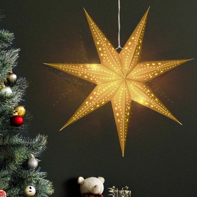 Solight vianočná hviezda zlatá, závesná, časovač, 60cm, 20x LED, 2x AA (1v295)