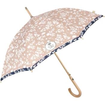 Дамски автоматичен голф чадър Perletti Green 19161, Бели цветя/Светлобежов