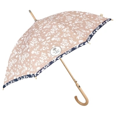 Дамски автоматичен голф чадър Perletti Green 19161, Бели цветя/Светлобежов