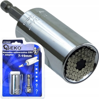 Univerzální nástrčná hlavice CrV 7-19mm + adaptér GEKO G15020